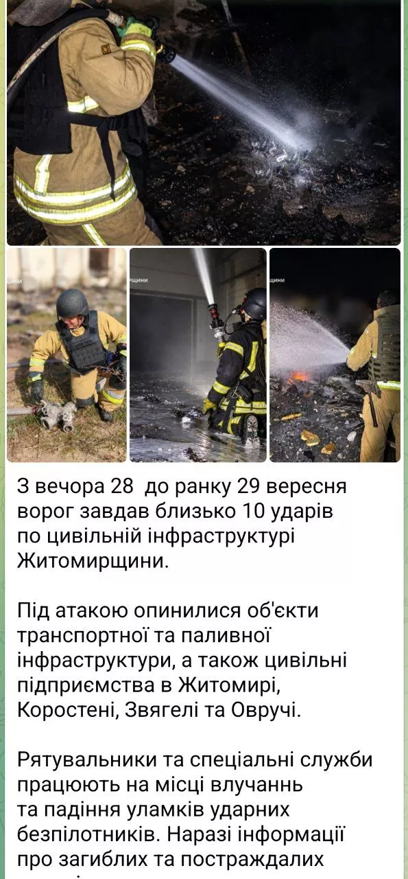 Росія завдала близько 10 ударів по Житомирщині за ніч