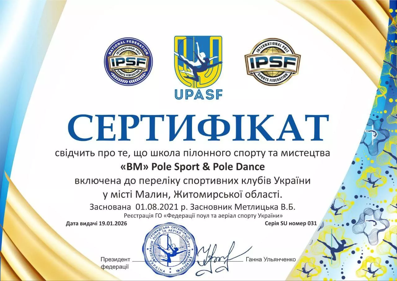 У Малині створено першу в Житомирській області Федерацію пілонного спорту та повітряного мистецтва