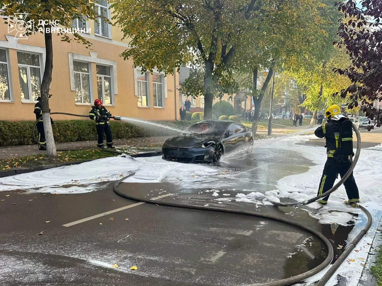  У Рівненському районі горіла Tesla: вогонь знищив акумулятор