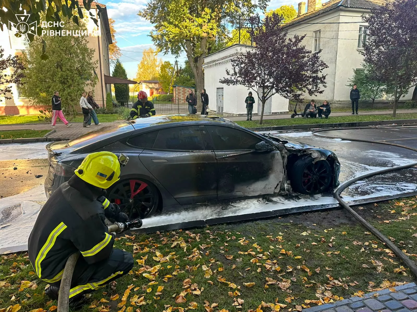  У Рівненському районі горіла Tesla: вогонь знищив акумулятор