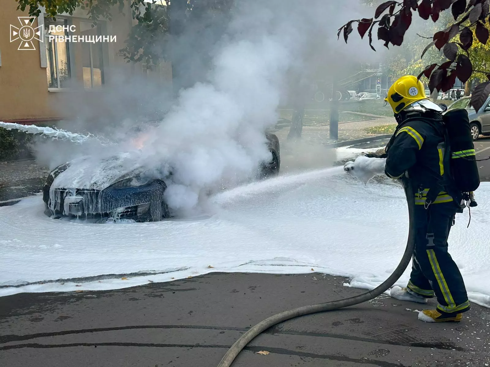  У Рівненському районі горіла Tesla: вогонь знищив акумулятор