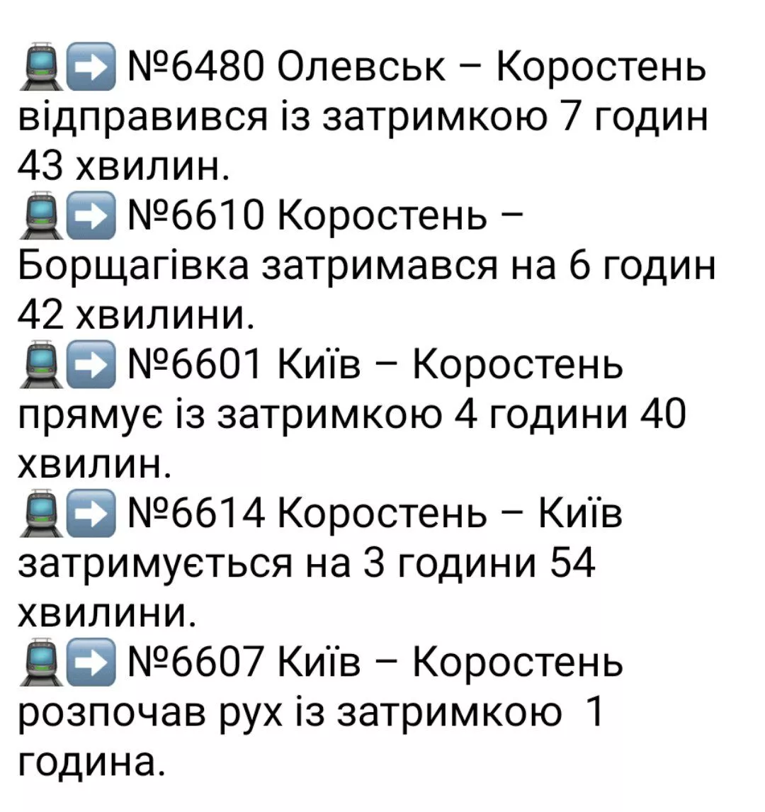 Затримки приміських поїздів на Житомирщині через безпекову ситуацію