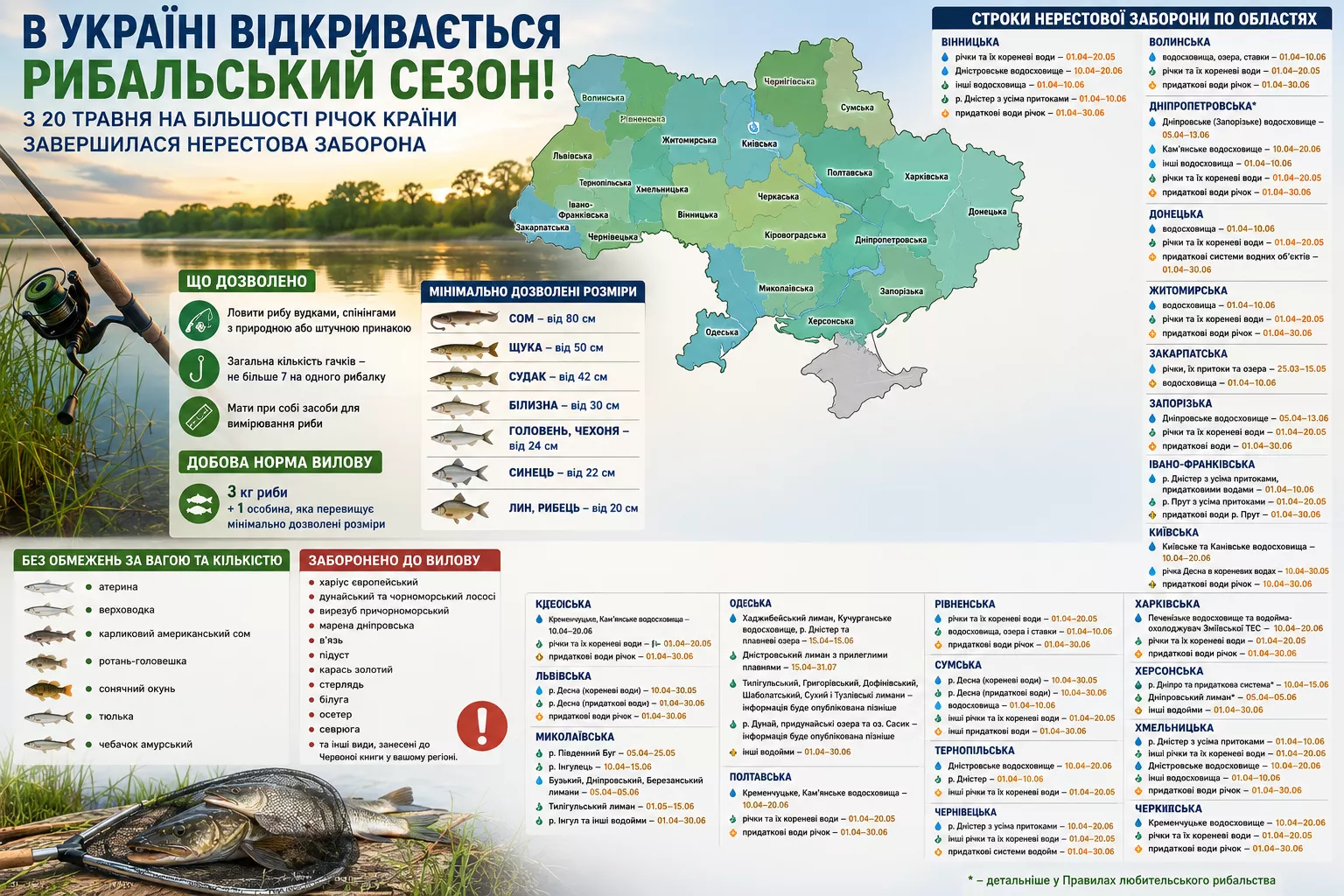 В Україні завершується нерестова заборона: повний перелік строків по областях та водоймах
