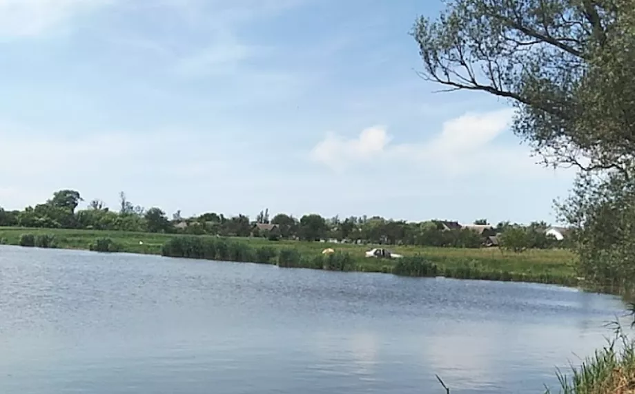 Плесо Гадзинського ставка з видом на пасовище і село
