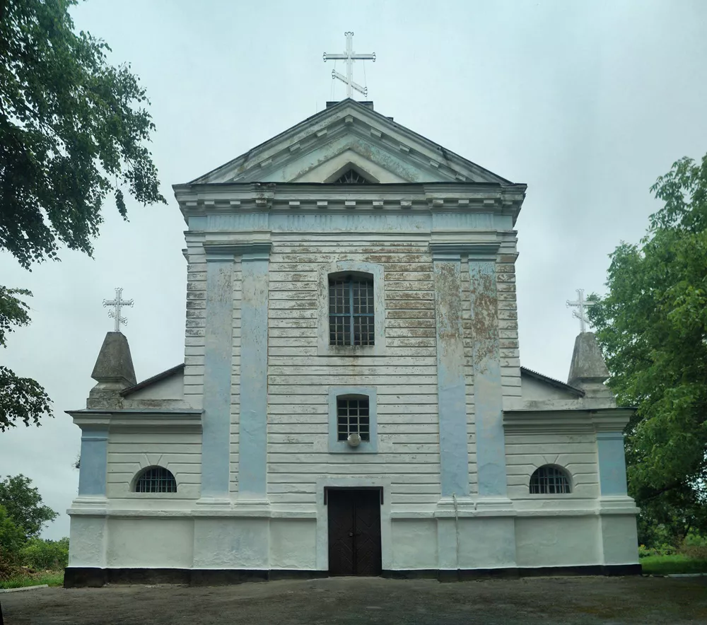 Brick bell tower of the church in Lishchyn