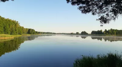 Ставок у Вертокиївці влітку: тиха вода, дерева вздовж берега