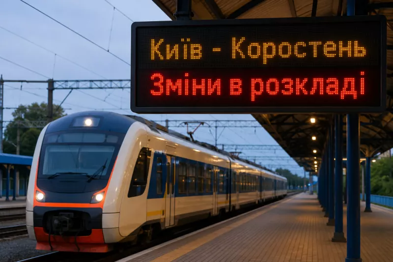 Зміни в розкладі приміських поїздів Київ — Коростень (21–30 липня 2026)