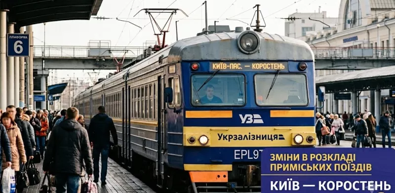 Зміни в розкладі приміських поїздів Київ — Коростень 27, 30, 31 липня та 1 серпня