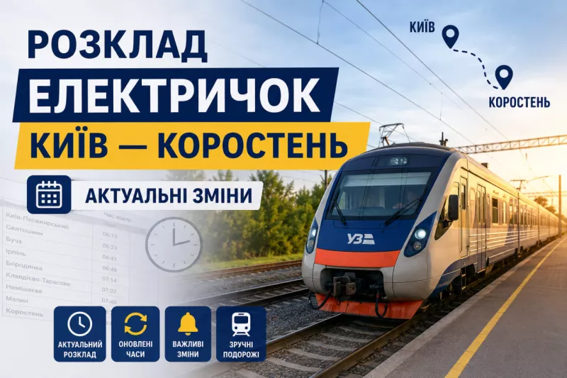 Розклад електричок Київ — Коростень: актуальні зміни (вересень 2026)